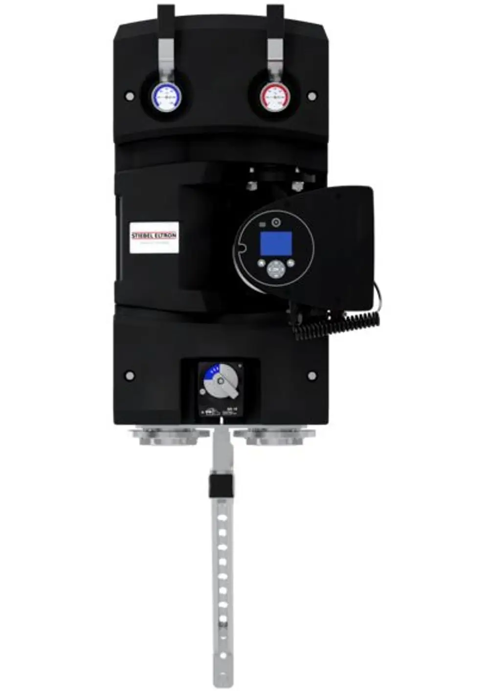Produktfoto des "STIEBEL ELTRON Netzpumpenmodul PM-G 3, 204232" in Schwarz, mit Anzeigen und einem Installationsstab.